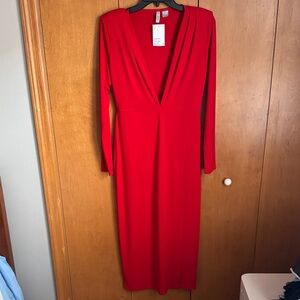 H&M Elegant Red Long Sleeve Dress